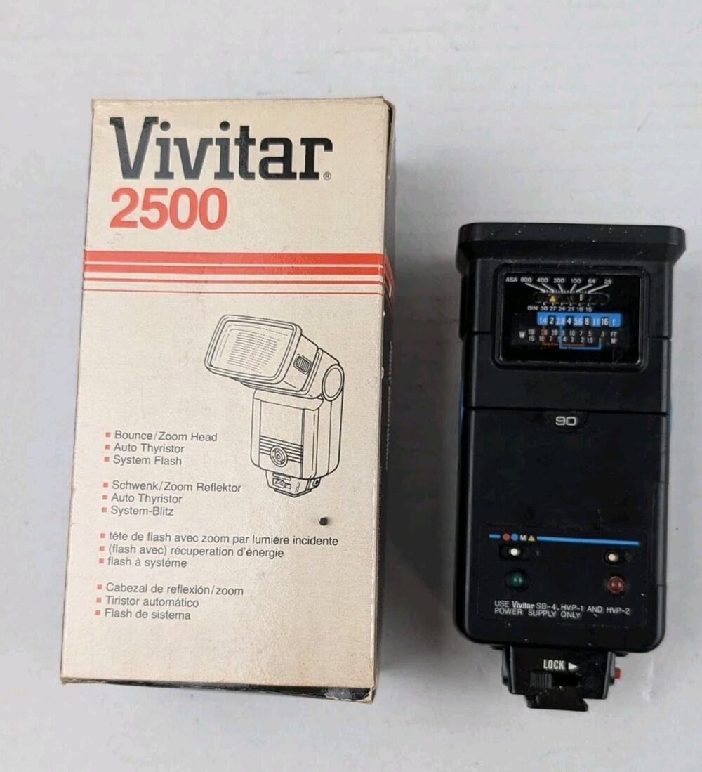 Vivitar 2500 Camera Flash Auto Thyristor Bounce Zoom Shoe Mount w/ Box